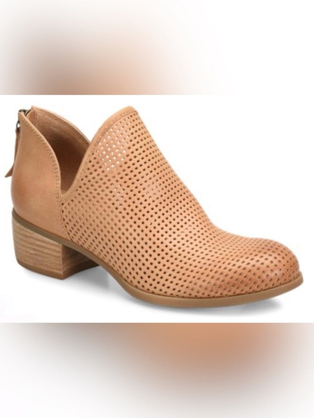 Sofft Women’s Canobie Tan Leather Perforated Back Zip Ankle Booties Size 8M
